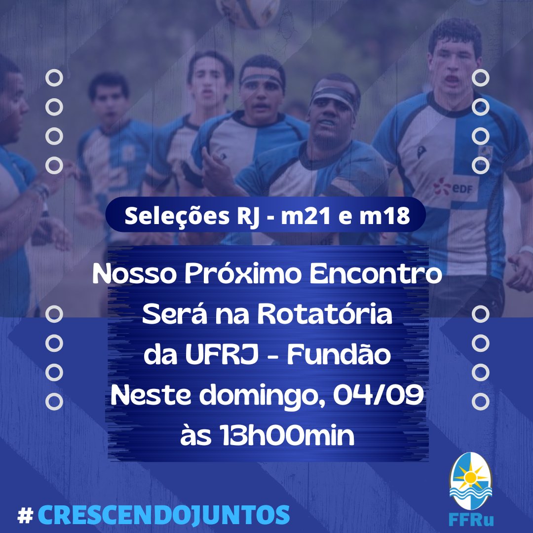 Alô Juvenis, das categorias M21 e M18 Nosso próximo encontro será neste domingo, 04/09 às 13:00h na Praça Edson Abdalla Saad, Rotatória da UFRJ, na Ilha do Fundão Vamos representar nosso RJ muito mais que bem Seguiremos #crescendojuntos