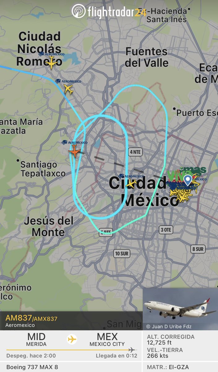 LeonelSerrano10's tweet photo. ¿Qué pasará en el @AICM_mx que tiene dando vueltas a los aviones? Sería interesante saber porqué el vuelo AM397 se fue al aire @lopezdoriga, @Aviationmex https://t.co/5SNNmmTnvy