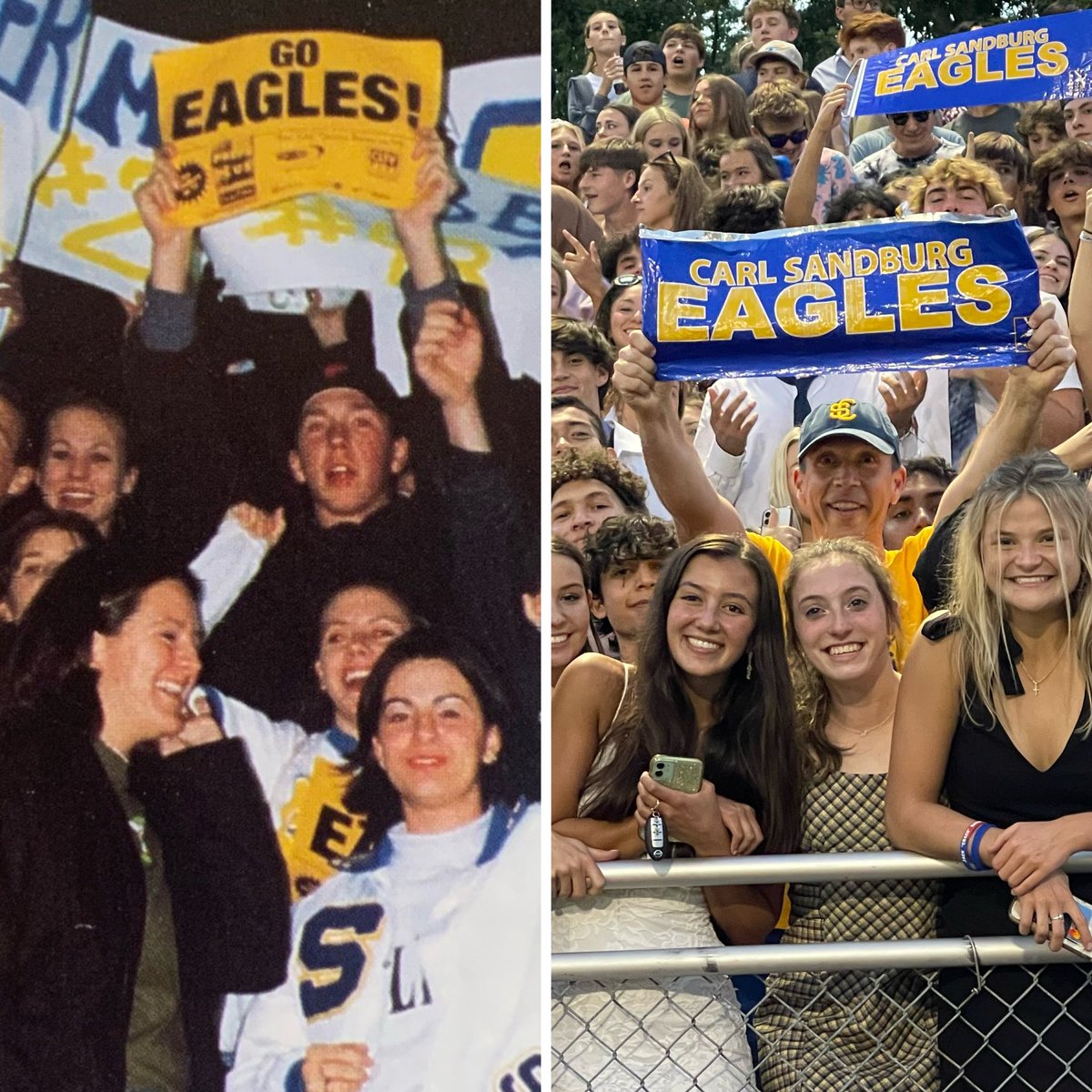Great atmosphere tonight for the opener of Friday Night Lights at <a href="/SandburgHS/">Carl Sandburg H.S.</a>. Had some fun with the <a href="/Sandburg_fanz/">Sandburg SuperfanZ</a> recreating this throwback photo.