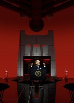 JustJake357's tweet photo. Anybody notice how close Joe Biden's background from his speech looked like snoke's throne room from Star Wars? #MAGA #MAGARepublicans #UltraMAGA #joebidenspeech https://t.co/zANUH67Fo6