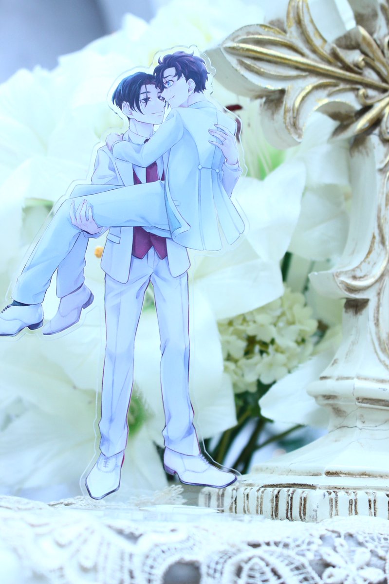 2boys multiple boys yaoi carrying white suit male focus flower  illustration images