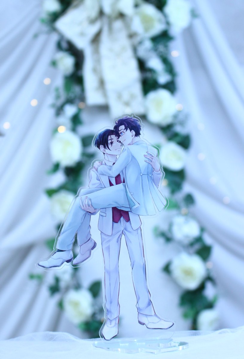 2boys multiple boys yaoi carrying white suit male focus flower  illustration images