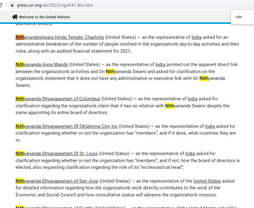 antaryami_1's tweet photo. #Fraud #nithyananda's organizations is US, India and other countries applied for consultative status to UN. They've been questioned about their relation to the fraud and other things. (2)
https://t.co/ueuZJ8J384
@Sarah_S_Landry @iamstevonny @sby_steve @DetoxNithya @OviyaEscaped https://t.co/4Rv8nry6kF