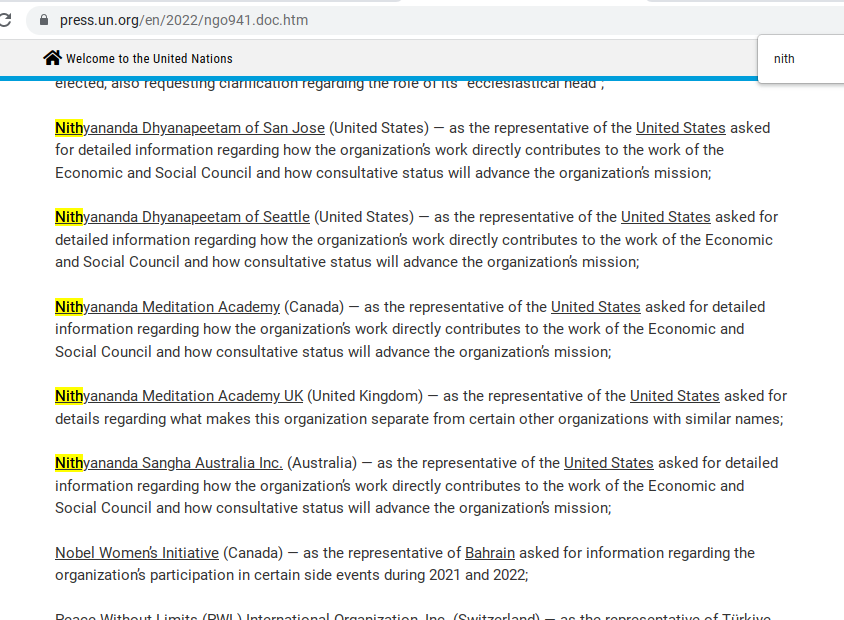 antaryami_1's tweet photo. #Fraud #nithyananda's organizations is US, India and other countries applied for consultative status to UN. They've been questioned about their relation to the fraud and other things. (2)
https://t.co/ueuZJ8J384
@Sarah_S_Landry @iamstevonny @sby_steve @DetoxNithya @OviyaEscaped https://t.co/4Rv8nry6kF
