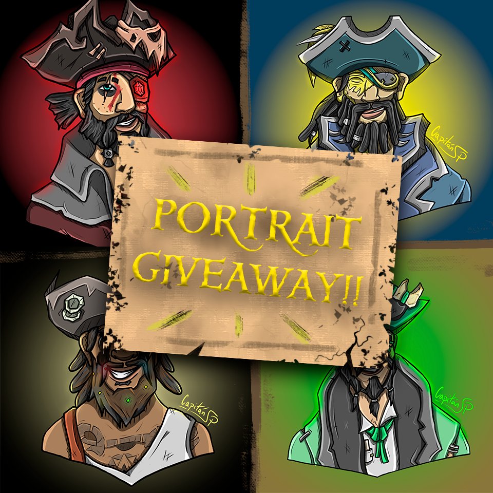 So here you have it, my first #SeaOfThieves portrait giveaway in celebration of having reached 600 followers!! ✨✏️
To enter in the giveaway:
❤Like
🔁Retweet 
🗨And comment anything ye want with a screenshot of your pirate!!
