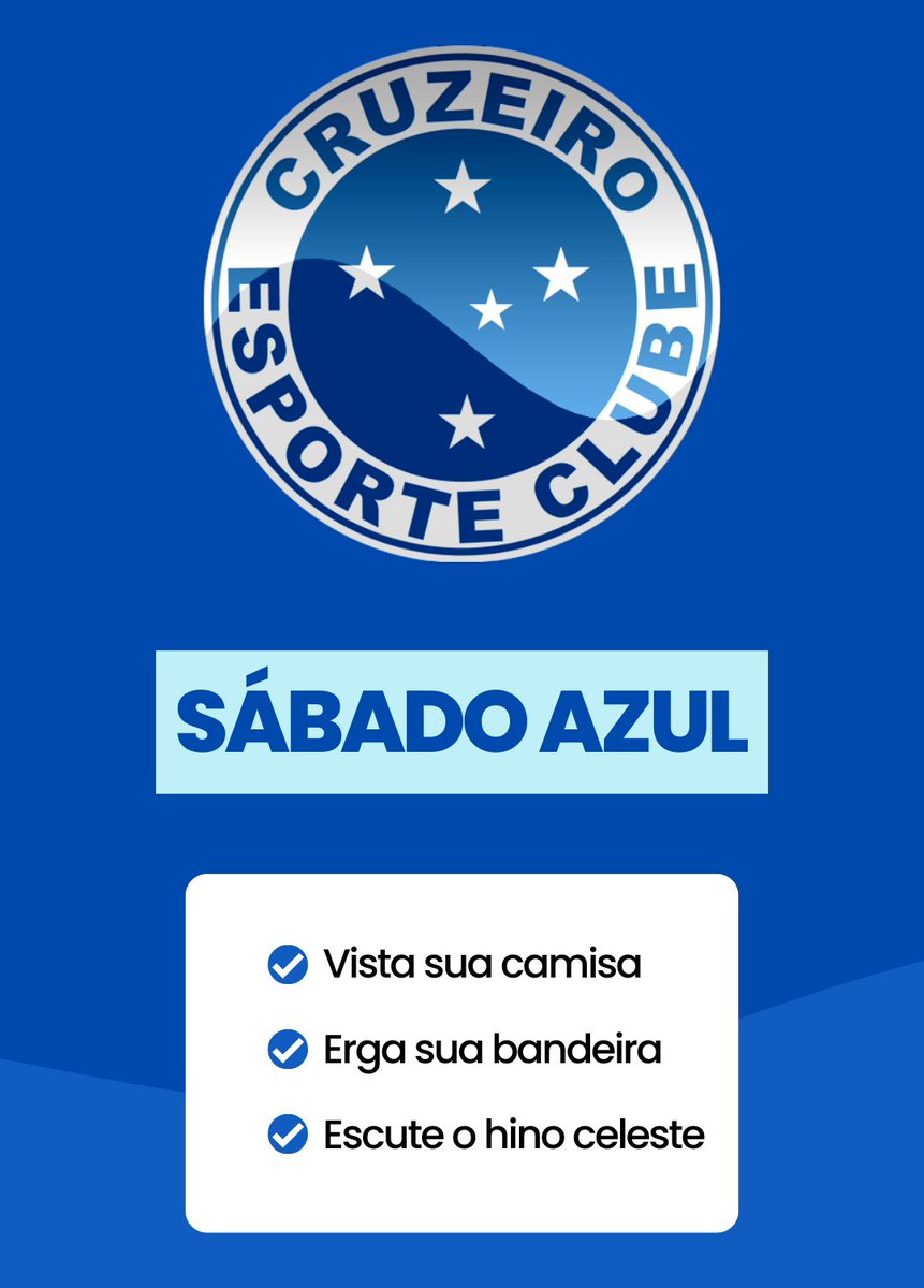 GuiMageski's tweet photo. Essa é uma campanha da Torcida do @Cruzeiro
Nesse Sábado vista sua camisa e viva o Cruzeiro!
Use a hashtag: #SabadoAzul ao postar suas fotos.
Lembre -se:
O Cruzeiro é o mundo! https://t.co/XuM7c8CJtB