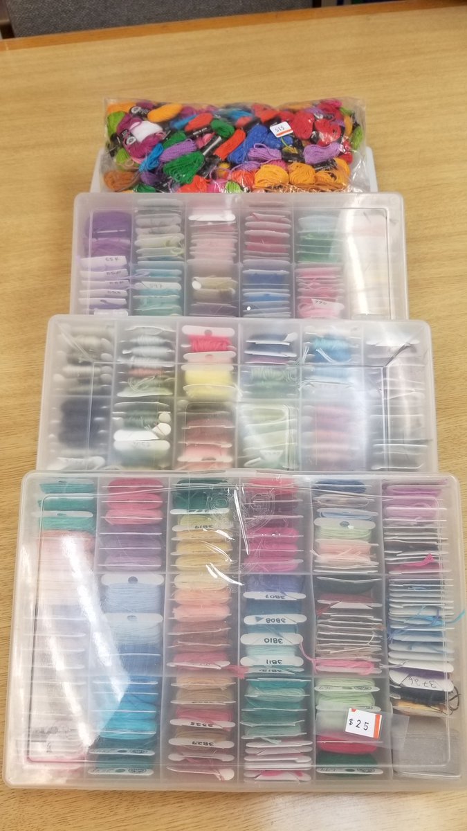 We have had an extraordinary donation of embroidery thread.  Come on in and check it out!  There are boxes of all the colours of the rainbow and more.