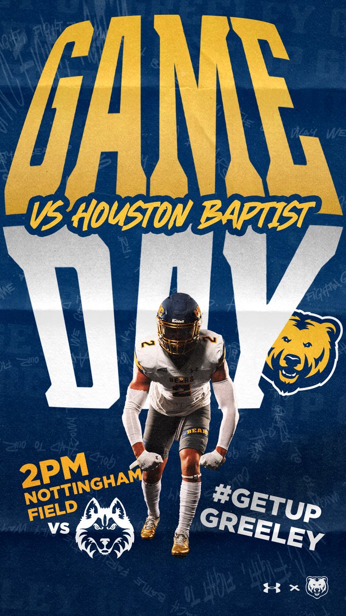 Get up Greeley you know what day it is! GAMEDAY!!! 🆚 Houston Baptist ⏰ 2 pm 🏟️ Nottingham Field 📺 @ESPNPlus / @Evoca / @DenverChannel Local 3 📻 @1310_kfka 📊 UNCBears.com/FBStats 🎟️ UNCBears.com/Tickets #GetUpGreeley🐻🏈