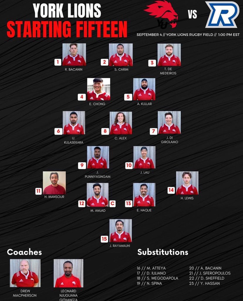 YorkU Men's RFC Alumni (@yorkmensrfcalum) on Twitter photo Match selections: <a href="/YorkLionsRFC/">York Lions mens rugby</a> <a href="/yorkulions/">York Lions</a> begins its 2022 Fall season on Sunday, September 4 against <a href="/tmubold/">TMU Bold</a>!! Kick-off is at 1pm on campus at <a href="/yorkuniversity/">York University</a>!! Match selections: <a href="/YorkLionsRFC/">York Lions mens rugby</a> <a href="/yorkulions/">York Lions</a> begins its 2022 Fall season on Sunday, September 4 against <a href="/tmubold/">TMU Bold</a>!! Kick-off is at 1pm on campus at <a href="/yorkuniversity/">York University</a>!!