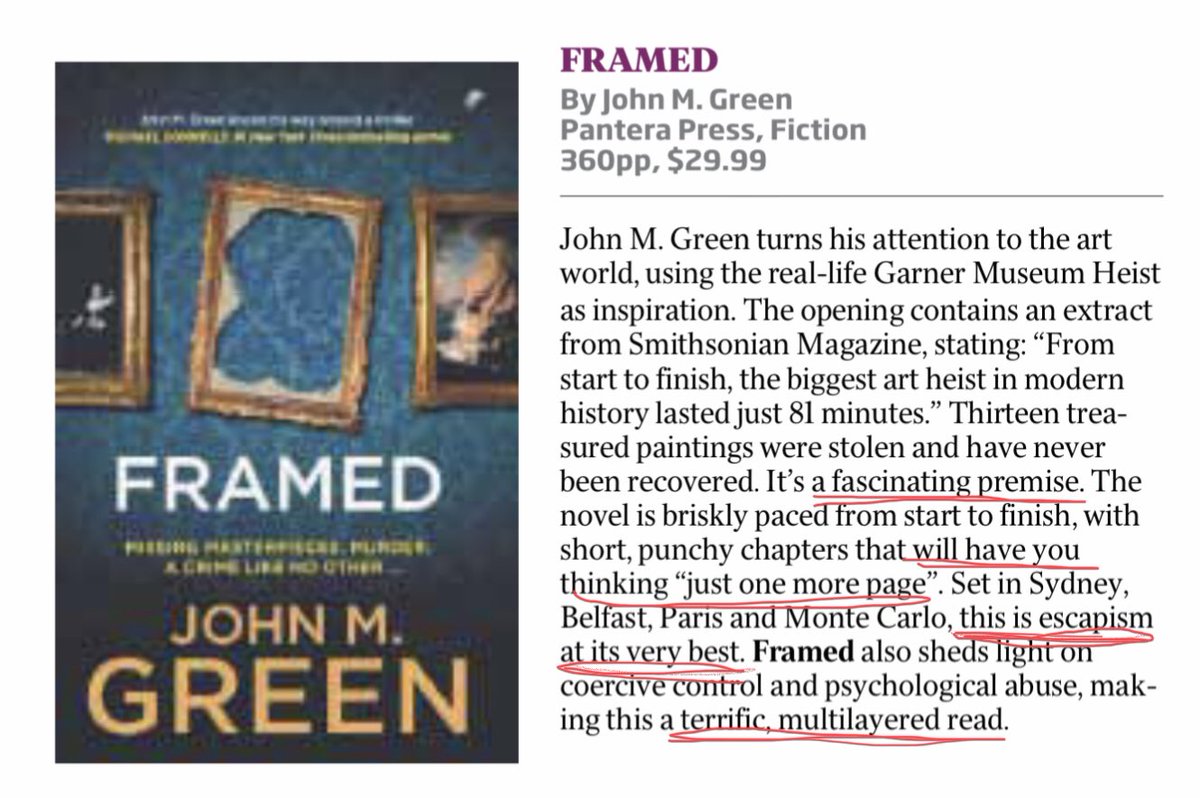 Top 🎉 review of #Framed in Review in this Weekend's <a href="/australian/">The Australian</a> ... 'Fascinating premise ...escapism at its best ... a terrific, multi-layered read" 
🌻🌻🌻<a href="/CherylAkle/">Cheryl Akle</a> Caroline Overington <a href="/betterreadingau/">betterreadingau</a> <a href="/PanteraPress/">Pantera Press</a> 🌻🌻🌻