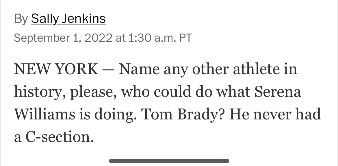 Quite possibly one of the best ledes in all of sports journalism, via <a href="/washingtonpost/">The Washington Post</a>’s Sally Jenkins, celebrating the GOAT.

#Serena