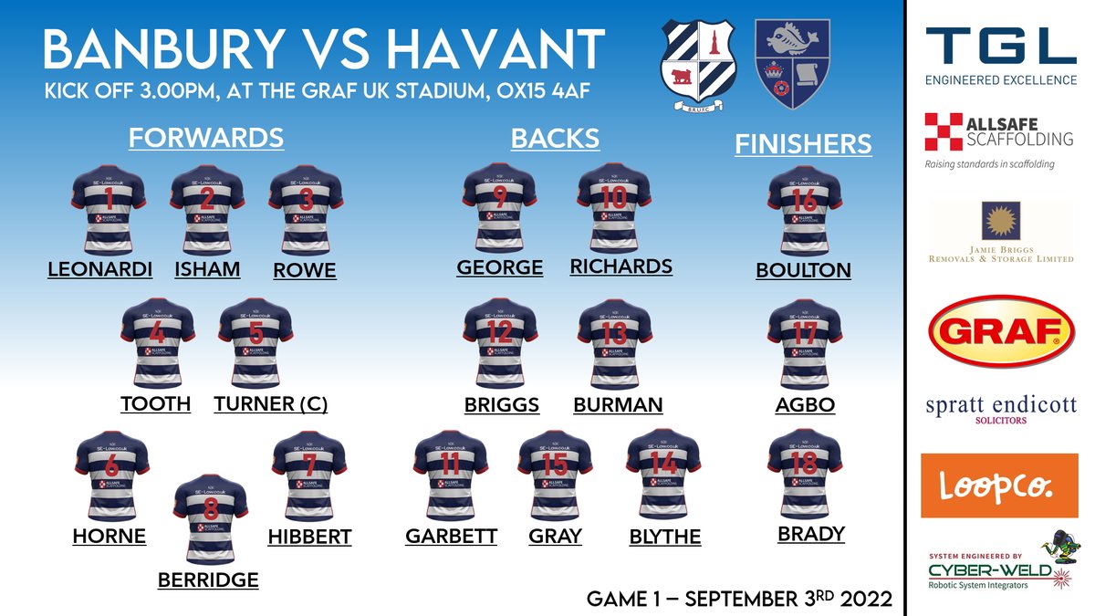It’s game day! New season, new league, new challenges. Check out the first Bulls squad of the season

Your support makes all the difference so please get yourselves up to the club and enjoy a fantastic afternoon of rugby and entertainment. 3.00pm Kick Off, Free Entry!

#COYB