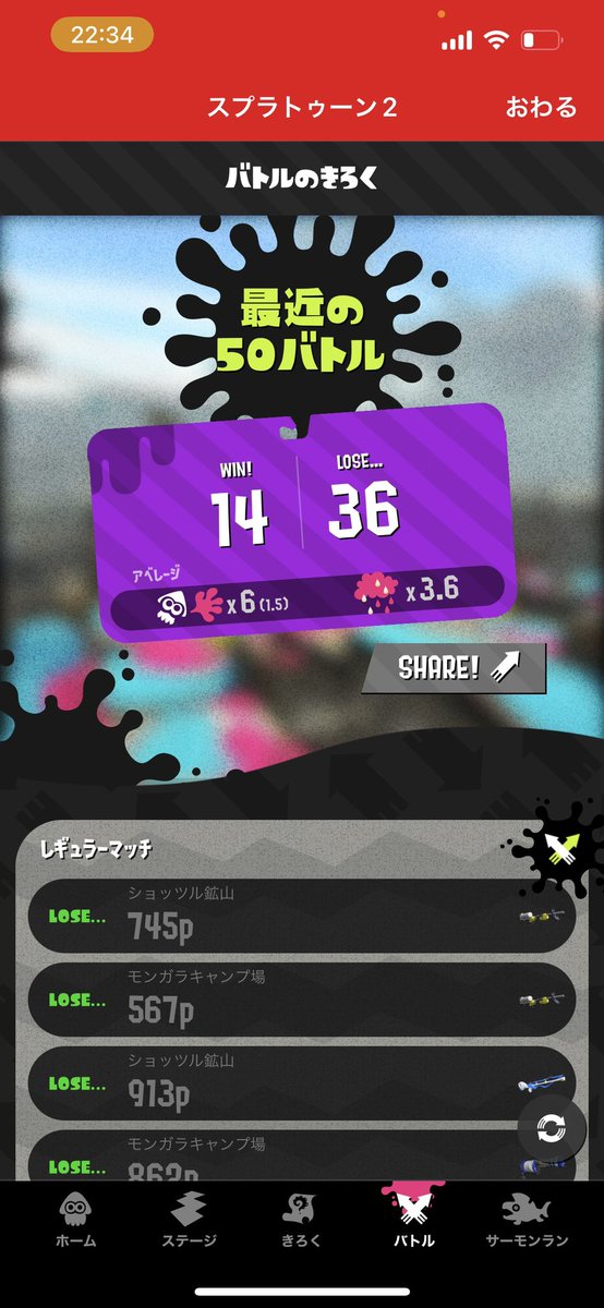 evutoon's tweet photo. ナワバリとガチマのみの勝率です

下ブレ過ぎでは？？？？？？？？ https://t.co/VU5SKA69FQ