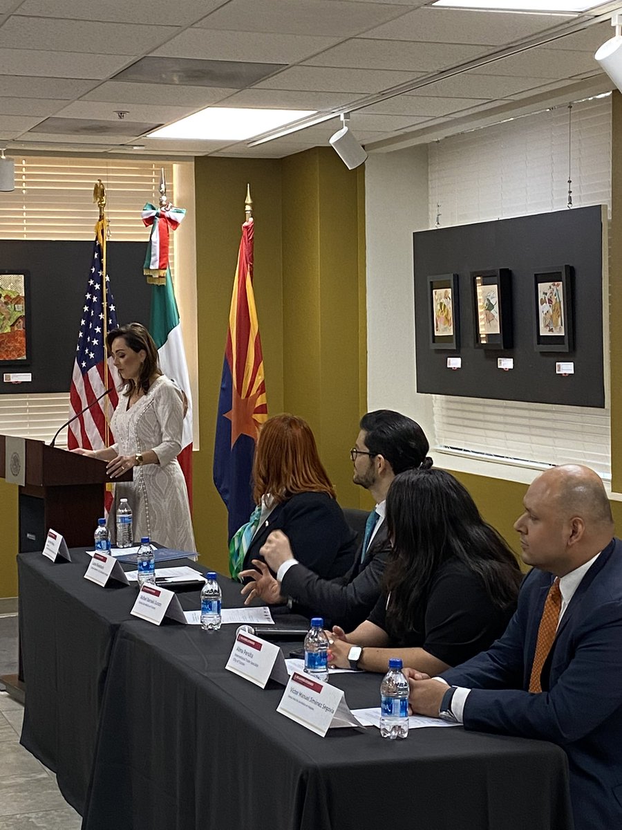 AzMxCom's tweet photo. In honor of the 200th Anniversary of Diplomatic Relations between the U.S. &amp; MX, @lorrainerivera, Dir. of Southern AZ Gov’s Office presented a commendation obo Gov @DougDucey to @ConsulMexTuc Rafael Barceló &amp; @USCGNogales Laura Biedebach commemorating this historic relationship. https://t.co/sJ0dAAbxbf