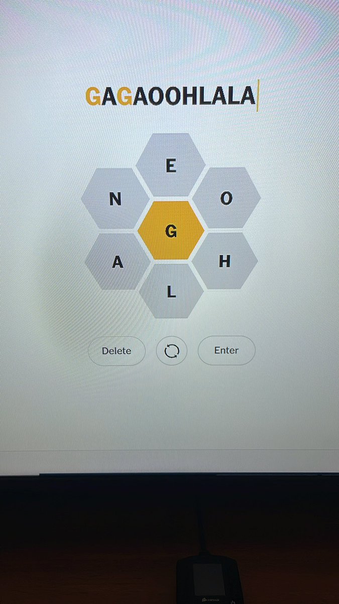 morgfun's tweet image. Missing word from todays Spelling Bee: GAGAOOHLALA @NYTGames @ladygaga