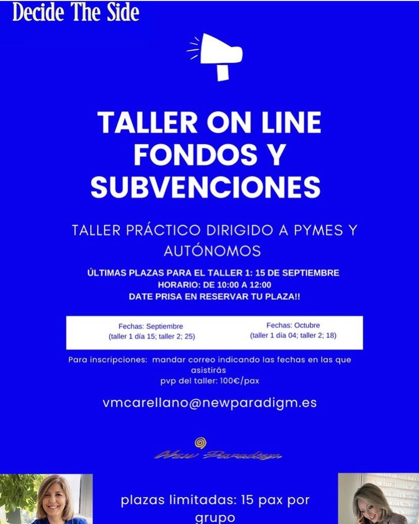 New_Paradigm_21's tweet photo. Últimas plazas para el taller del 15 de septiembre. #fondos #nextgenerationeu #pymes https://t.co/VfTMoLo7Fy