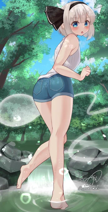 森林の川辺のホットパンツ妖夢ちゃん#魂魄妖夢 