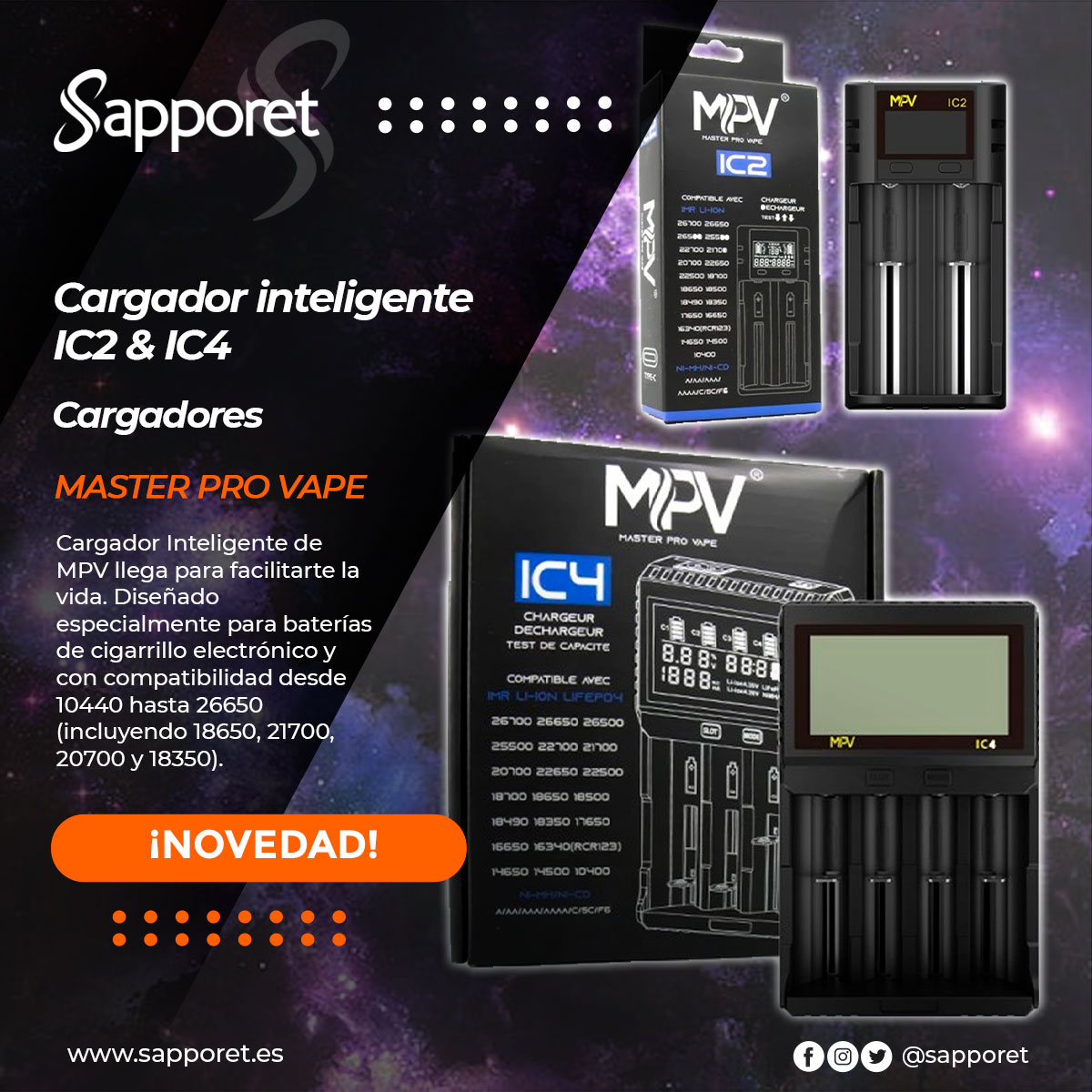 🆕Cargadores Inteligentes de Master Pro Vape llega para facilitarte la vida. Diseñado especialmente para baterías de cigarrillo electrónico y con compatibilidad desde 10440 hasta 26650 (incluyendo 18650, 21700, 20700 y 18350). 🆕