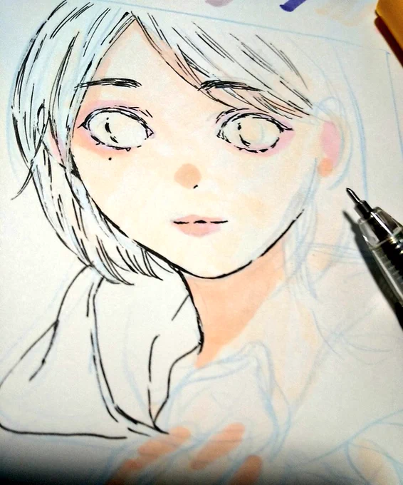 原画メイキング②ある程度肌色縫ったら線画かく 