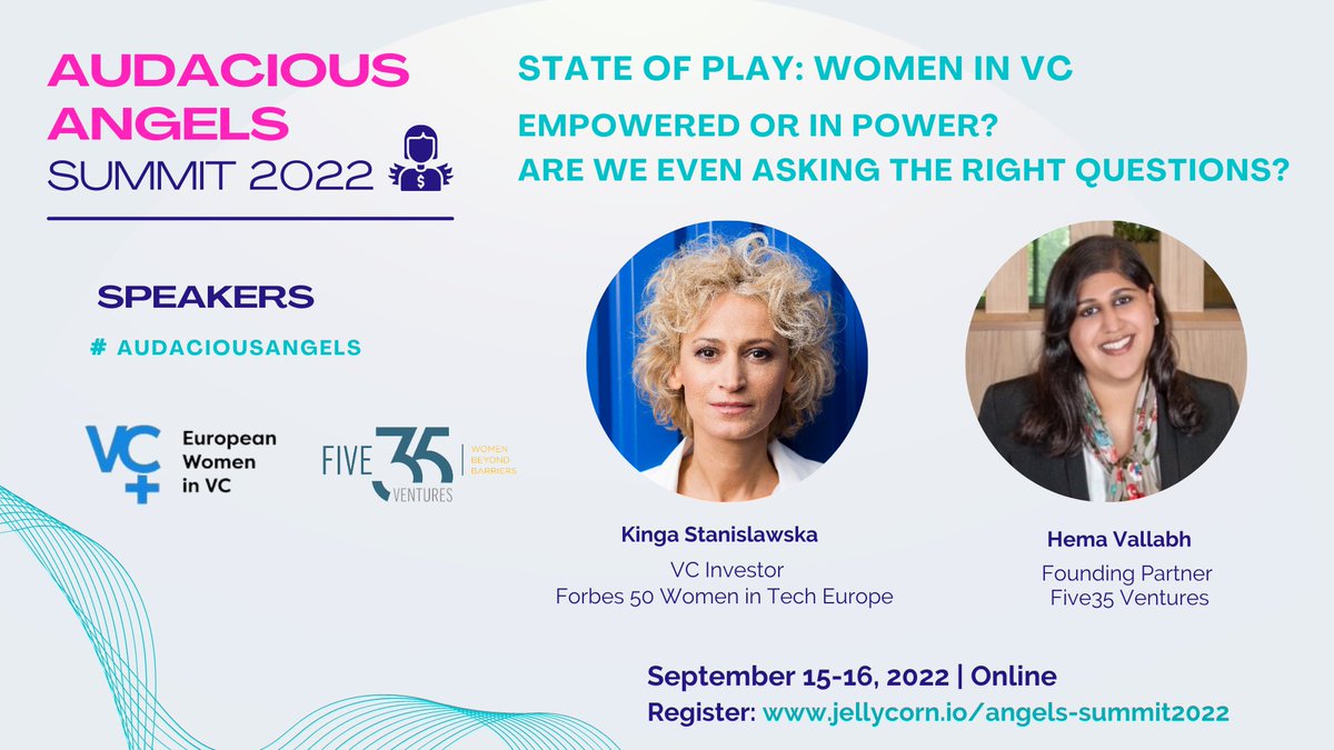 Join us for this powerhouse session at the #AudaciousAngels Summit with @KingaStan1 & @HemsVallabh! 🔥

🎯 Get your Summit ticket now & chime in:
jellycorn.io/angels-summit2…

#womeninvestors #womeninvc #femalefounders #womeninbusiness @Eu_WomeninVC @Five35V