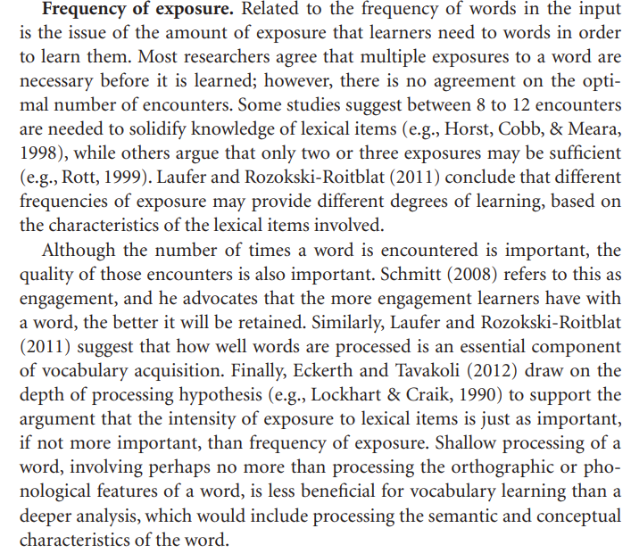 gianfrancocont9's tweet photo. How many times do you need to be exposed to a word to learn it? Is it more about frequency of exposure or depth of processing? #EPI https://t.co/ozdp6ubUMA