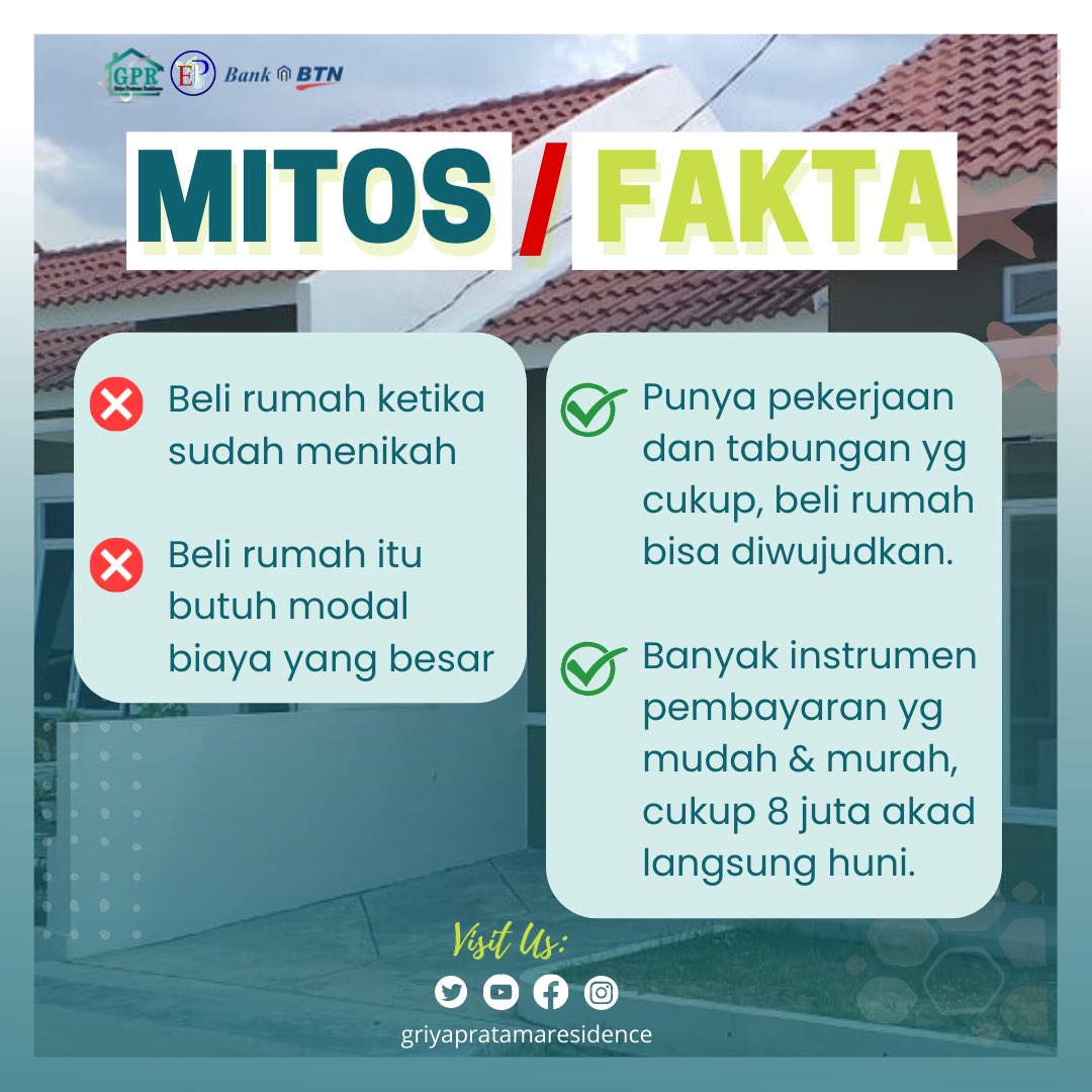 griyapratamare1's tweet photo. Mitos atau Fakta?
#kpr #kprsyariah #kprrumah #kprbtn #kprjabodetabek #jualrumahkomersil #jualrumahkomersilmurah #jualrumah https://t.co/ueH5CM57vo