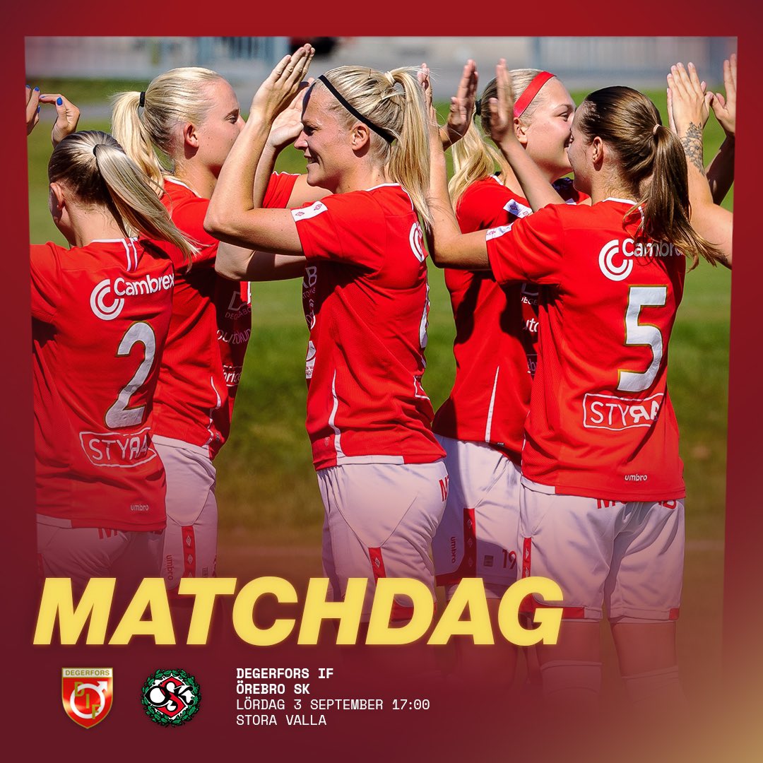 Matchdag! ❤️🤍
I eftermiddag ställs vi mot Örebro i ett glödhett derby på Stora Valla. Avspark 17:00 👊 #DegerforsIF