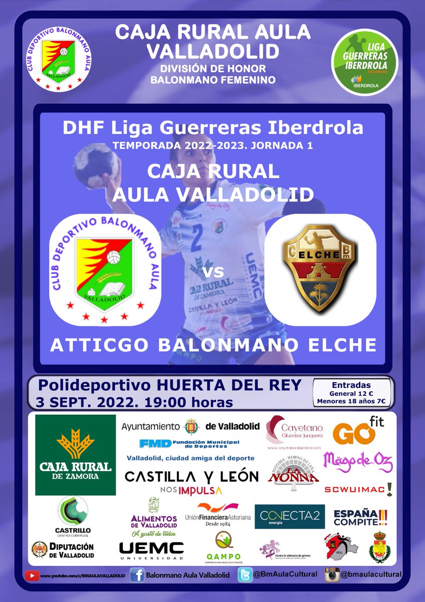 BmAulaCultural's tweet photo. Hoy debut ante @cbm_elche de @RocamoraJoaquin . Difícil inicio ante una de las mejores plantillas de esta @IberdrolaDHF .Nuestro equipo Sabe, Quiere y Puede y cuenta siempre con su #espírituAula. Son fiestas : ¿vienes y nos animas? Te esperamos.  #10añosenlaélite @cajaruralzamora https://t.co/vhNJsYCixR