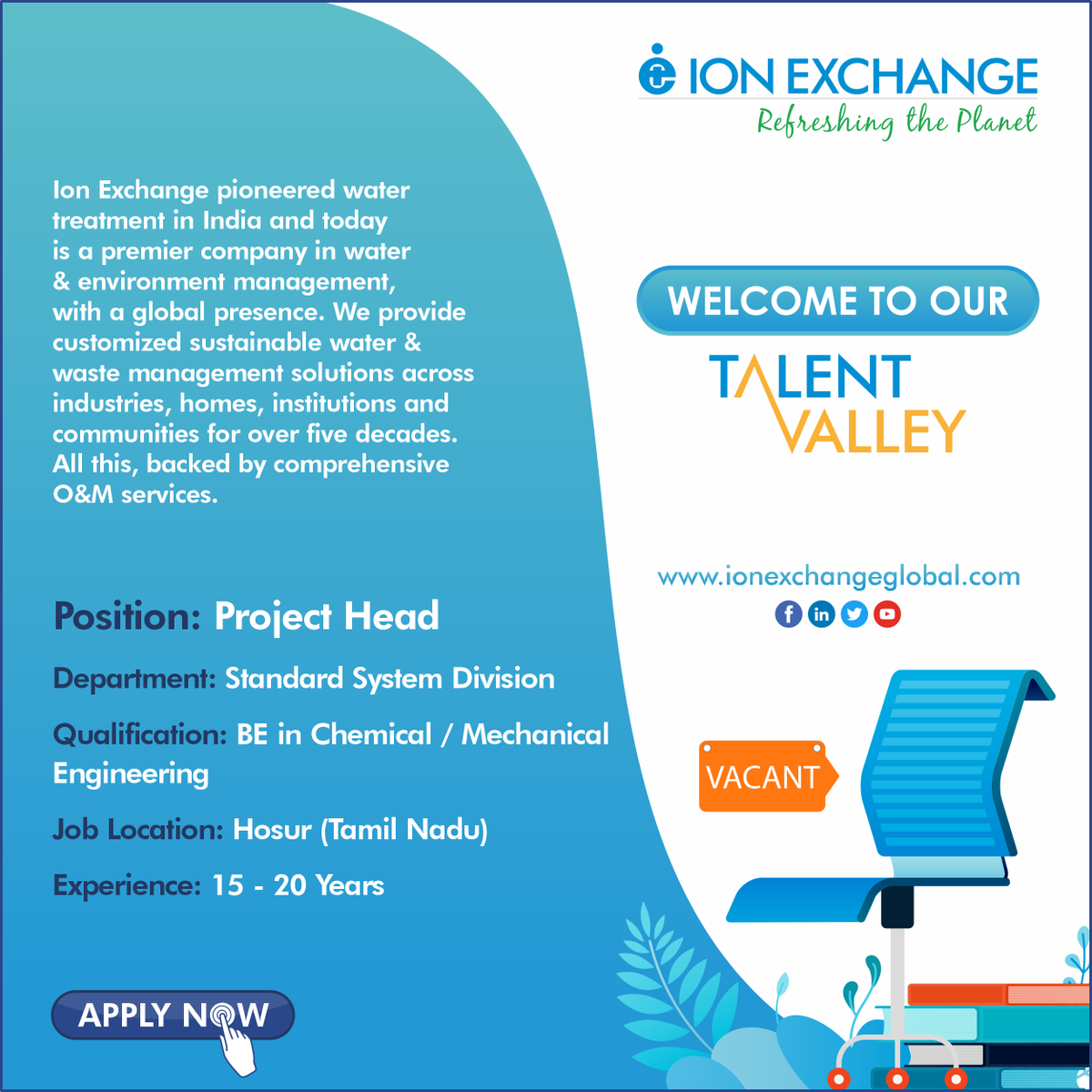IEI_Ltd's tweet photo. #ProjectHead #applynow #jobalert
Grab this opportunity to work with us as ‘Project Head’ at our Hosur office!
For details: https://t.co/0mDff64ZFl
or drop your cv here: shilpa.shetty@ionexchange.co.in
#jobs #hiringnow #waterindustry #jobannouncement #recruitment #watermanagement https://t.co/pAHj76aRgA