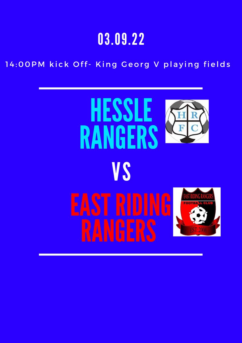 GAME DAY

🆚<a href="/ERRangers_fc/">East Riding Rangers FC</a> 
🏟King George V playing fields Cottingham
📅 03.09.22

Hoping to bounce back after 2 disappointing results we take on East Riding in what should be a great game ⚽️