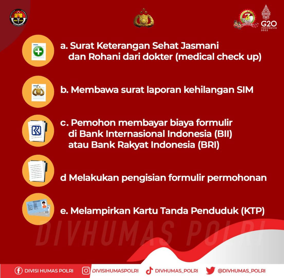 DivHumas_Polri's tweet photo. SIM (Surat Ijin Mengemudi) adalah bukti registrasi dan identifikasi yang diberikan oleh Polri kepada seseorang yang telah memenuhi persyaratan dalam mengemudikan kendaraan bermotor. Lantas, apa yang harus kamu lakukan jika ingin mengurus SIM yang hilang atau rusak? Yuk simak! https://t.co/LClwW6SEMj