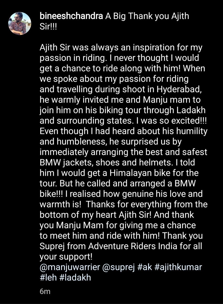 #Bineeshchandra recent insta post, about #Ajith sir.

#AjithKumar #AK61.