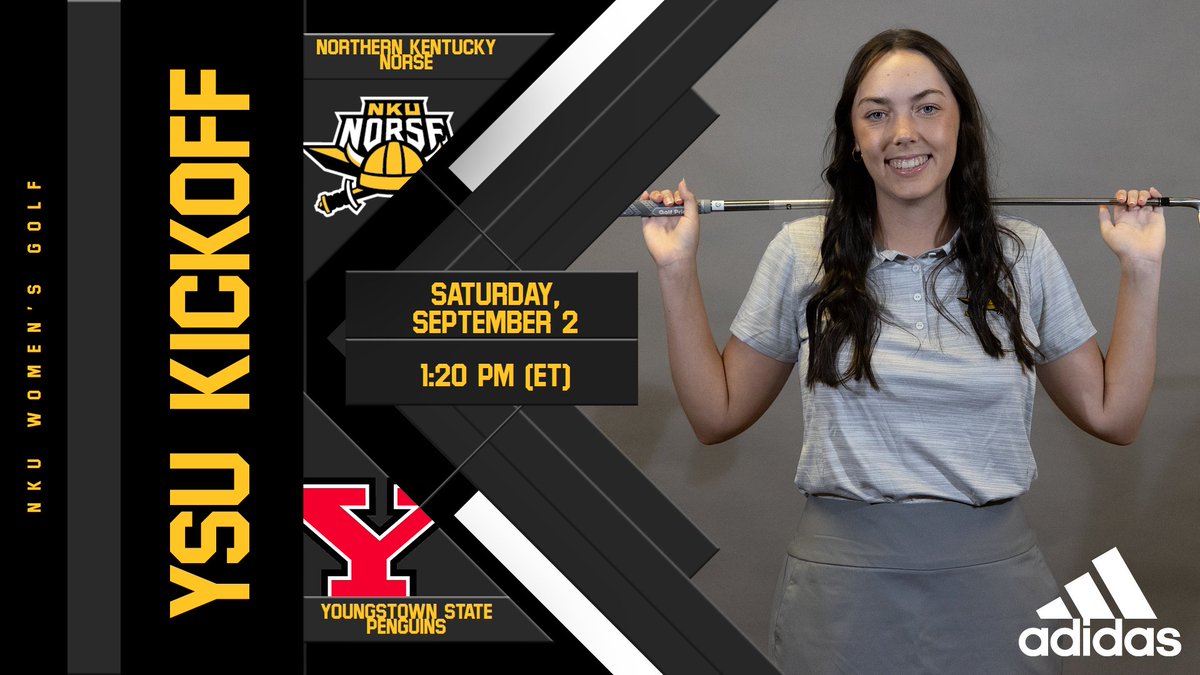 ⛳️ TOURNAMENT TIME ⛳️

➡️ | YSU Kickoff
🗓️ | Saturday, Sept. 2
⏰ | 1:20 PM (ET)
🏌️‍♀️ | Mill Creek North Golf Course
📍 | Boardman, OH

#NorseUp