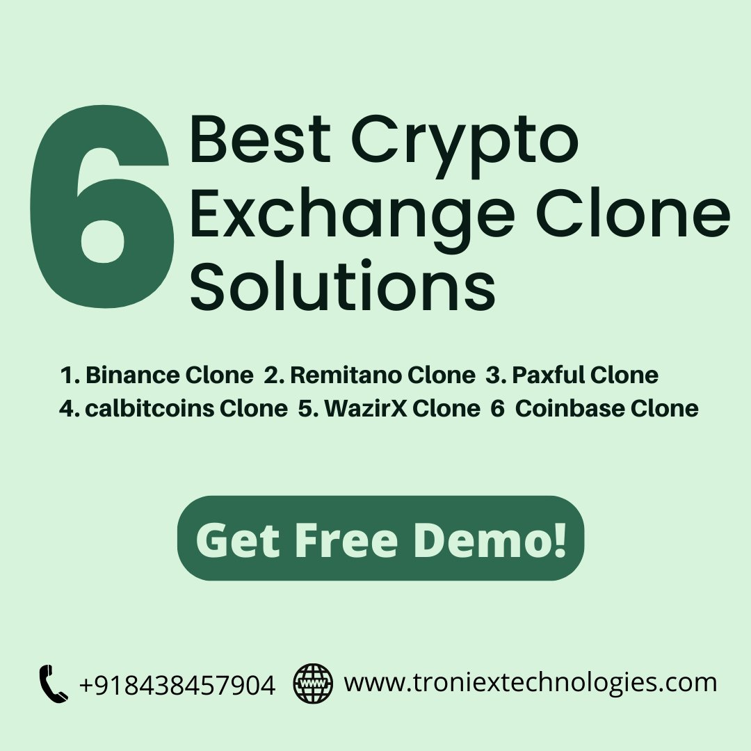 Troniextech's tweet image. Get best crypto exchange clone solution at TroniexTechnologies. For demo call - +91 8438457904 buff.ly/3zlITkh
#clonescript #cryptoclonescript #cryptoexchange #cryptoexchangescript