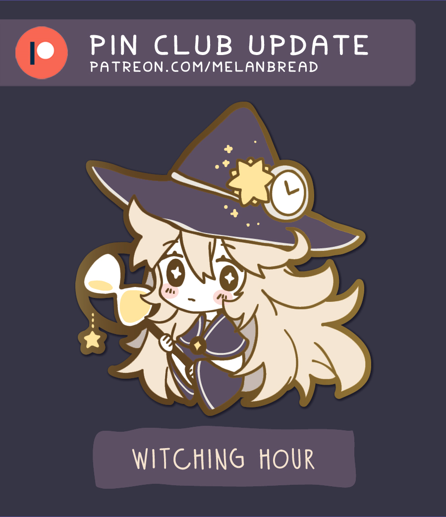 October's Patreon theme is "Witching Hour" featuring a witch who dances on the rooftops at midnight.
This month's merch will be a pin, postcard/sticker sheet w/ foil accents, and vinyl sticker. Pledge during the month of October to get it shipped.⁣⁣ 