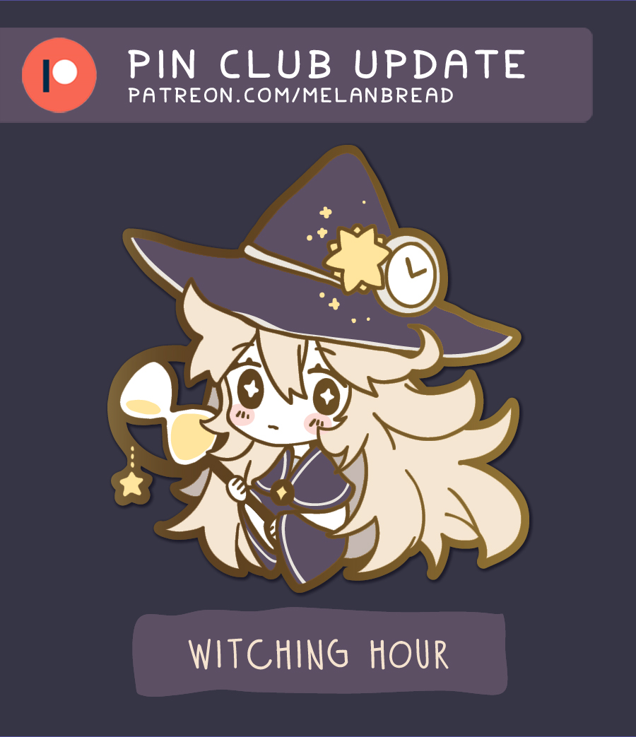 October's Patreon theme is "Witching Hour" featuring a witch who dances on the rooftops at midnight.
This month's merch will be a pin, postcard/sticker sheet w/ foil accents, and vinyl sticker. Pledge during the month of October to get it shipped.