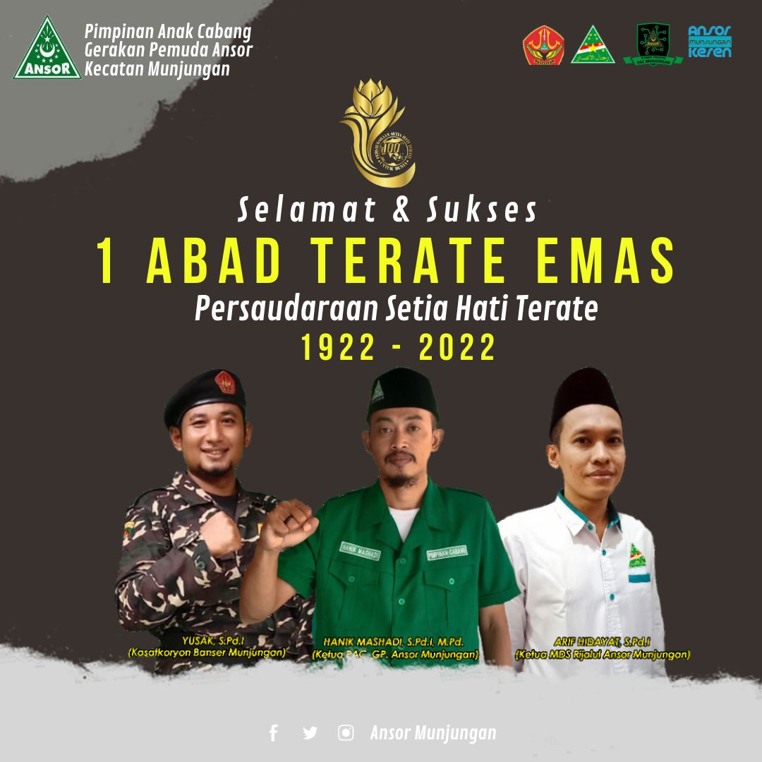 FuadThulaby's tweet photo. Selamat dan Sukses "1 ABAD TERATE EMAS" Persaudaraan Setia Hati Terate(SH TERATE) 
1922 - 2022 

#AnsorMunjungan
#BanserMunjungan
#PasukanLangitRijalulAnsor
#MadrasahCyberTrenggalek
#AnsorMunjunganOnline
#BerkhidmahTanpaBatas https://t.co/C5vnuaM2d8