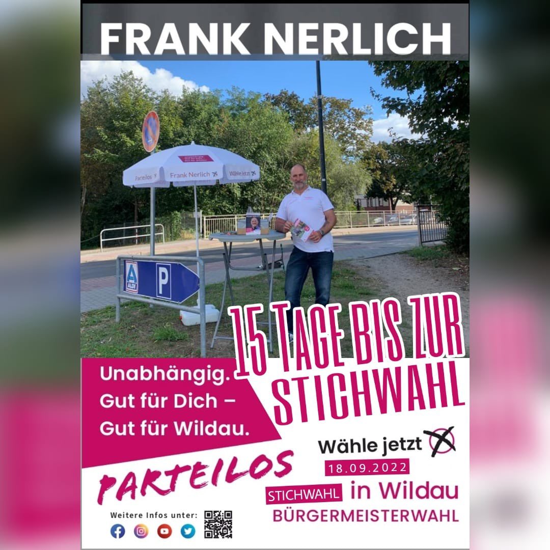 Ein schönes Wochenende gewünscht. Wir sehen uns immer Mittwoch auf dem Markt gegenüber Rewe oder Freitag am Aldi. #wählengehen #franknerlich #gutfürdich #gutfürwildau #unabhängig #stichwahl1809