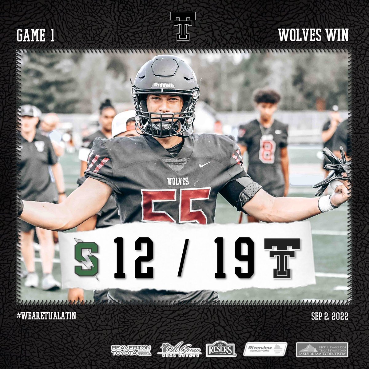 WOLVES WIN!!! 

Next Saturday we’re back on versus McNary. Have a great Labor Day weekend!

#WeAreTualatin