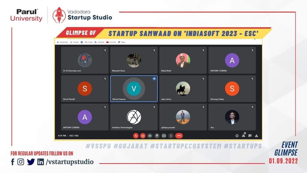 VStartupStudio's tweet image. #VSSUpdate: Glimpse of Startup Samvaad Program, To Promote Our Supported Startups at 'IndiaSoft 2023 - International ICT Exhibition &amp;amp; Conference' organized by ESC. Mr. Vikrant Saxena shared the insights about upcoming 'National Startup Pitching Event' and 'IndiaSoft 2023.