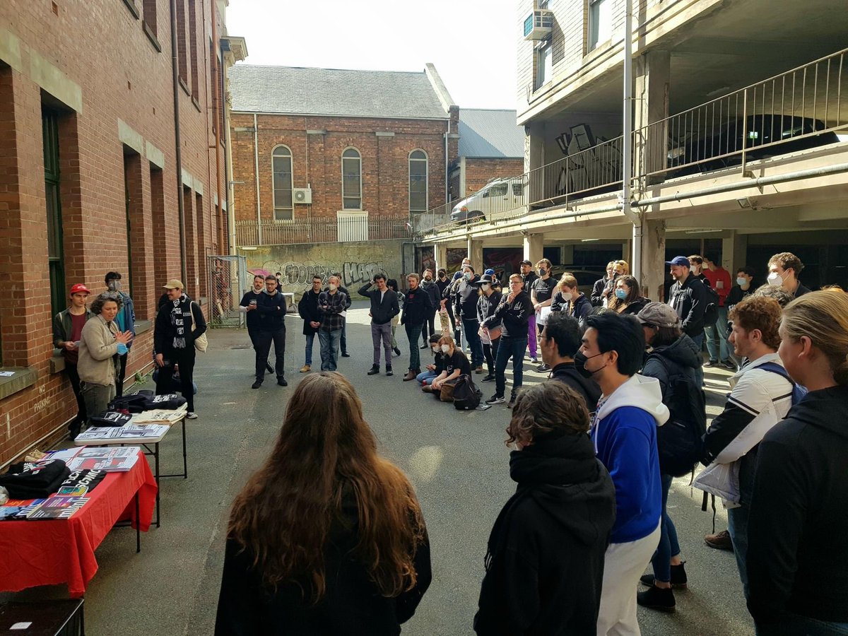 VicSoc4Preston's tweet photo. Great turnout to our first state election doorknock! Hosting the volunteer briefing at Trades Hall before we head out to campaign for @JeromeSmallVS , @roztward and Colleen Bolger for Melbourne https://t.co/lGggNVp2nW
