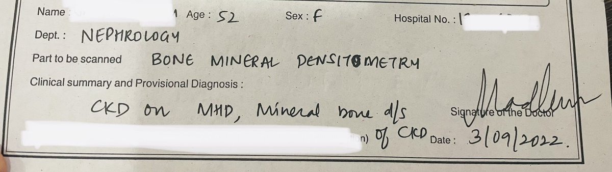 Referral from Nephrology for osteoporosis evaluation. Evaluation for optimisation of bone health is warranted in every patient with fracture or risk factors for osteoporosis. Slowly but surely..We will make it happen! #Osteoporosisawareness #fractureprevention
#MedTwitter