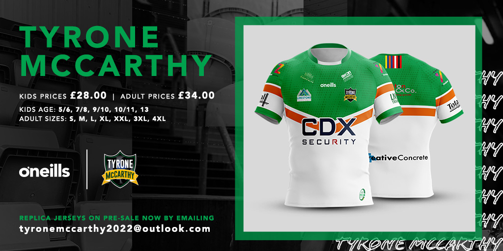 ✨Tyke's Testimonial Shirt✨

🎉To celebrate Tyke's career you can pre-order his testimonial shirt. 

☘️Profits will be donated to help support youth development with <a href="/Irelandrl/">Rugby League Ireland</a> 

📩Order now to have yours in time for the 
@RLWC2021
 by emailing TyroneMcCarthy2022@outlook.com