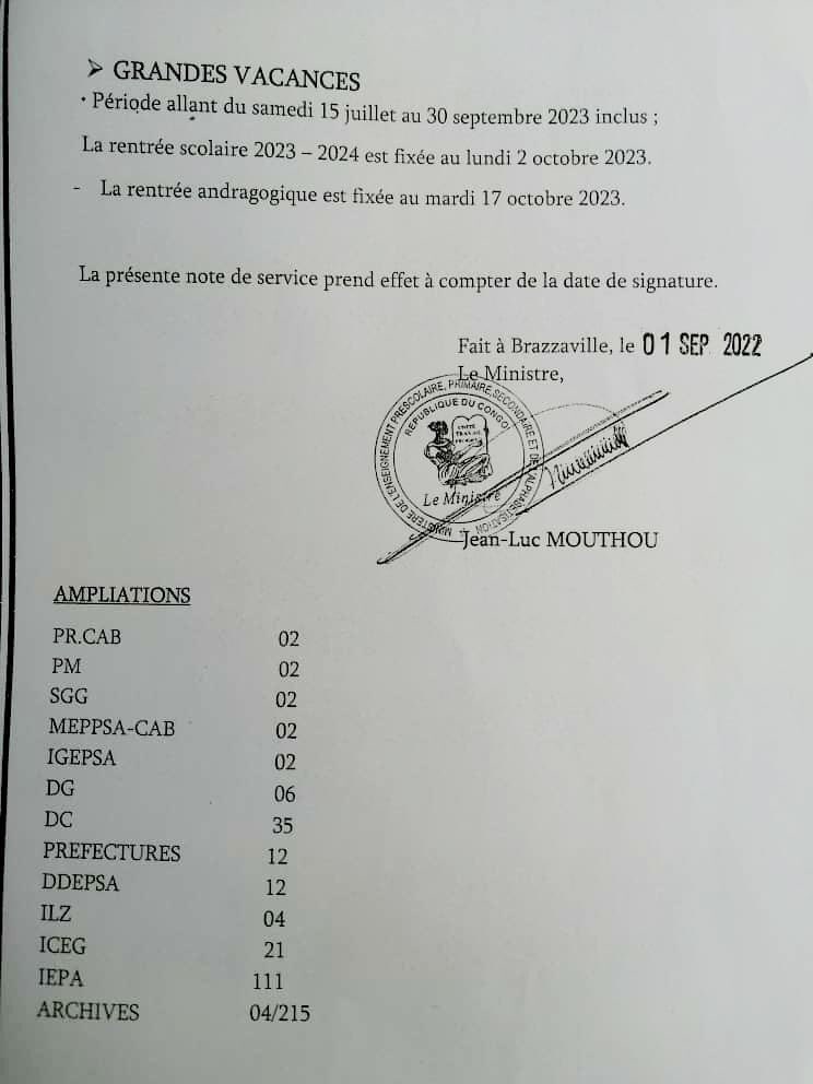 brazzanews's tweet photo. 🇨🇬Calendrier de l'année scolaire 2022-2023 #Chezmoiaucongo https://t.co/fGqQrdMMaR