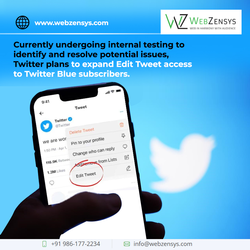WebZensys's tweet image. Twitter is Now Internally Testing an Edit Feature That Will Allow Users to Modify Tweets for Up To 30 Minutes After Publication.
#TWITTER #twittermarketingtips #Update #updatenews #socialmedianews