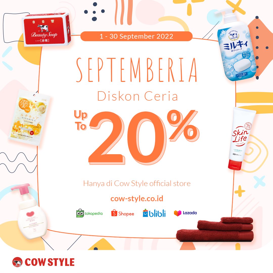 cowstyleID's tweet photo. Soundtrack kamu di bulan ini kira-kira yang mana nih?
1. September Ceria  
2. Wake Me Up When September Ends

Yang pilih no 1, dijamin bulan ini ceria deh karena ada promo Septemberia dari Cow Style yang sayang banget kalo sampai kelewatan! 🤩🥳 https://t.co/yjpJf16EYU
