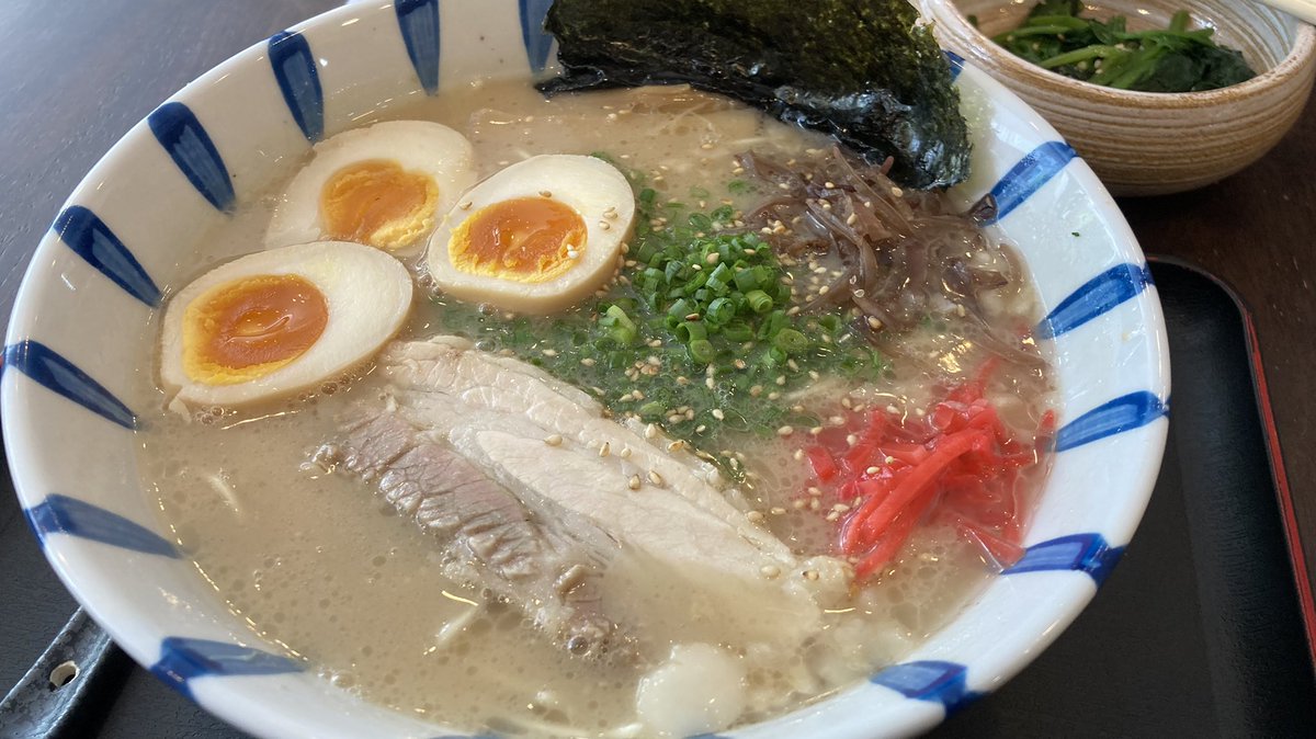 Noko kyushu tonkotsu ramen (extra egg) and horenso ohitashi @ramen_ichikara