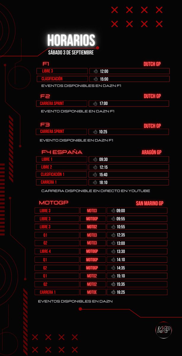 Double2MAP's tweet photo. 🚨 HORARIOS DE SÁBADO 🚨 https://t.co/S0Sowg0Nhq