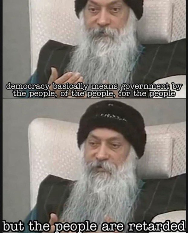 UnapologeticAn5's tweet photo. Dude may have been a crazy cult leader, but he was spot on about the nature of democracy. https://t.co/6bjvxY0OHc