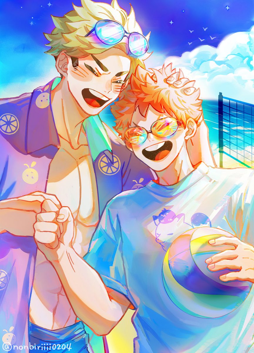 「點圖-5  一起打沙灘排球#ハイキュー #haikyuu #侑日 #atsuhi」|逐悠のイラスト